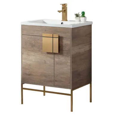 Fine Fixtures Shawbridge Vanity Cabinet 24" Wide - Shadow Grey With Satin Brass Hardware - SH24GR Worldwide Shipping