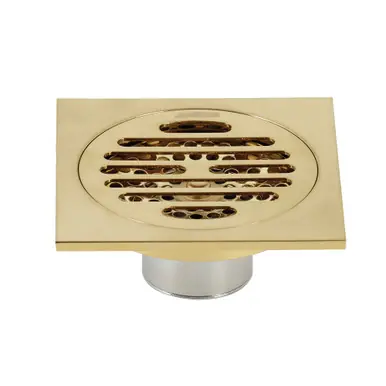 Viral Kingston Brass BSF4262BB Watercourse Symmetric 4" Square Grid Shower Drain, Brushed Brass
