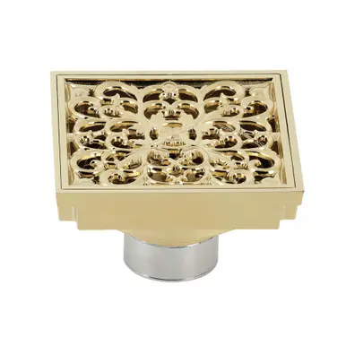 Kingston Brass BSF9771PB Watercourse Scroll 4" Square Grid Shower Drain, Polished Brass Cheap