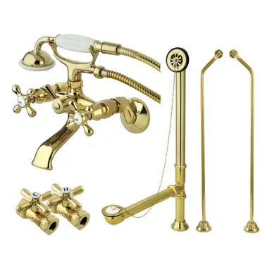 Kingston Brass CCK265PBD Vintage Wall Mount Clawfoot Faucet Package With Supply Line, Polished Brass Today Only