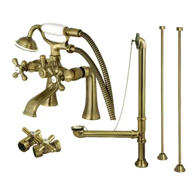 Kingston Brass CCK268AB Vintage Deck Mount Clawfoot Tub Faucet Package with Hand Shower, Antique Brass Express Delivery