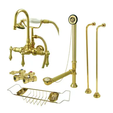 Kingston Brass CCK7T2SS-TC Vintage Wall Mount Clawfoot Tub Faucet Package with Supply Line, Polished Brass Instant Buy