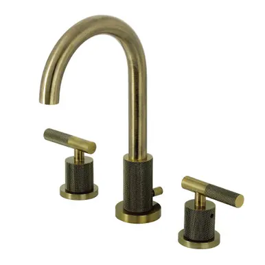 Kingston Brass Convergent Widespread Bathroom Faucet with Knurled Handle and Brass Pop-Up Drain, Antique Brass - FSC892KNLAB Mega Sale