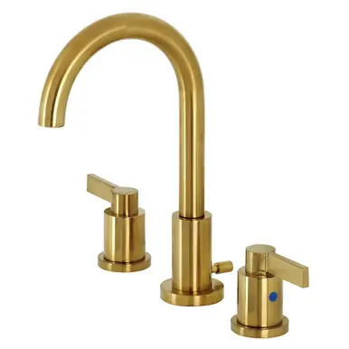 Kingston Brass Fauceture FSC8923NDL NuvoFusion Widespread Two Handle Bathroom Faucet, Brushed Brass Buy Today