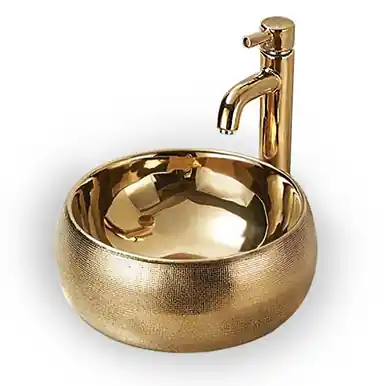 Price Cut Maison De Philip Curve-SINK-15.75 Round Vessel Sink Gold Geometric Design 15-3/4"