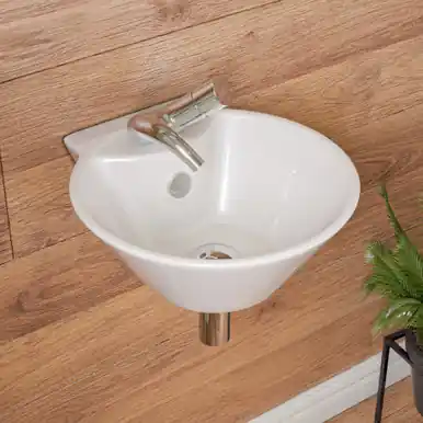 No Minimum Order Alfi ABC113 White 17" Round Wall Mounted Ceramic Bathroom Sink with Faucet Hole