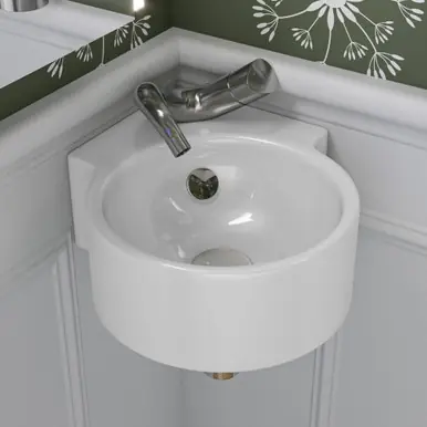 Alfi ABC121 White 17" x 12" Tiny Corner Wall Mounted Ceramic Sink with Faucet Hole Top Pick