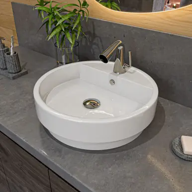 Get Yours Alfi ABC702 White 19" Round Semi Recessed Ceramic Vessel Sink with Faucet Hole