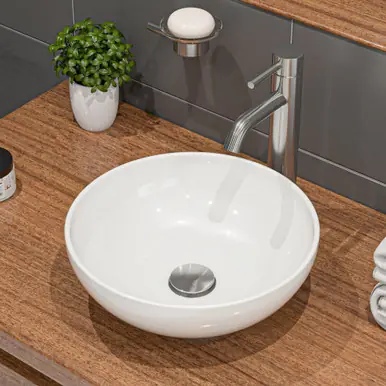 Alfi ABC905 White 15" Round Vessel Bowl Above Mount Ceramic Sink Luxury