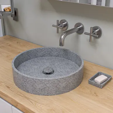 Worldwide Shipping Alfi ABCO17R 17" Round Solid Concrete Gray Matte Above Mount Bathroom Sink