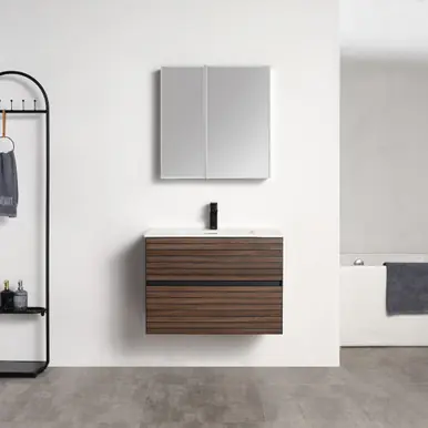 Big Sale Blossom Annecy 30" Wall Hung Vanity With Ceramic Sink - Dark Walnut Strip - V8040 30 20 C