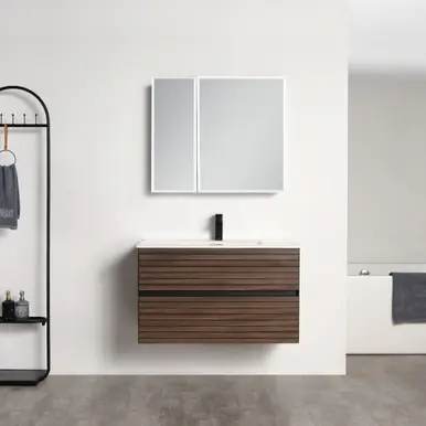 Flash Sale Blossom Annecy 36" Wall Hung Vanity With Ceramic Sink - Dark Walnut Strip - V8040 36 20 C