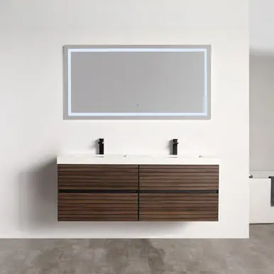 Secure Checkout Blossom Annecy 60" Wall Hung Vanity With Acrylic Double Sink - Dark Walnut Strip - V8040 60 20 A