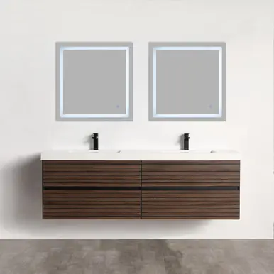 Factory Price Blossom Annecy 72" Wall Hung Vanity With Acrylic Double Sink - Dark Walnut Strip - V8040 72 20 A
