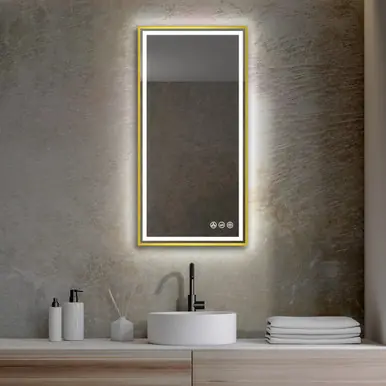 Editor’s Pick Blossom LED M4 1836 BG Stellar 18" Wide x 36" High LED Mirror With Brush Gold Frame