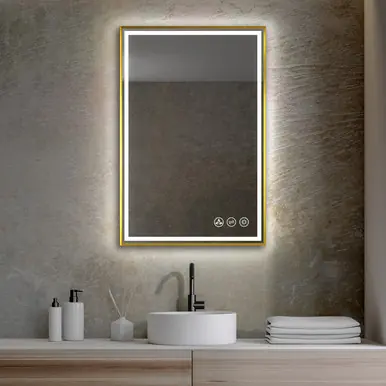 Top Pick Blossom LED M4 2436 BG Stellar 24" Wide x 36" High LED Mirror With Brush Gold Frame