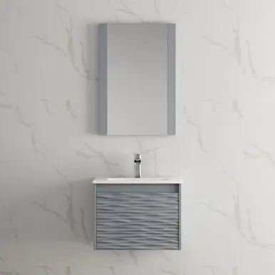 Blossom V8008 24 15 C M SC Paris 24" Floating Bathroom Vanity With Sink & Mirror & Side Cabinet - Metal Grey Fast Shipping