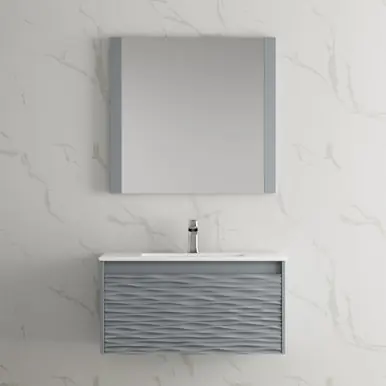 Blossom V8008 36 15 C M SC Paris 36" Floating Bathroom Vanity With Sink & Mirror & Side Cabinet - Metal Grey Hot Picks