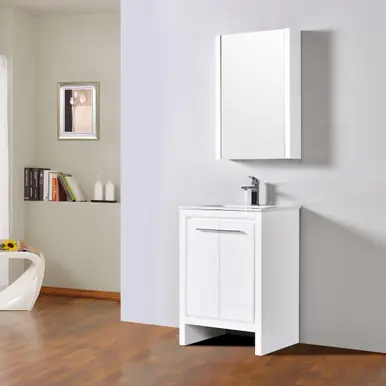 Shop Now Blossom V8014 24 01 M Milan 24" Freestanding Bathroom Vanity With Sink & Mirror- Glossy White