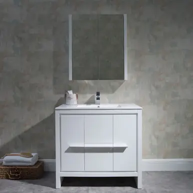 Clearance Blossom V8014 36 01 MC Milan 36" Freestanding Bathroom Vanity With Sink & Medicine Cabinet - Glossy White