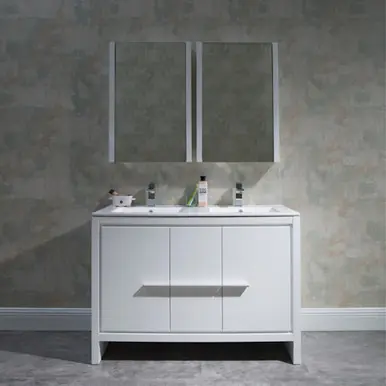 Blossom V8014 48 01 DMC Milan 48" Freestanding Bathroom Vanity With Double Sink & 2 Medicine Cabinet - Glossy White New Release