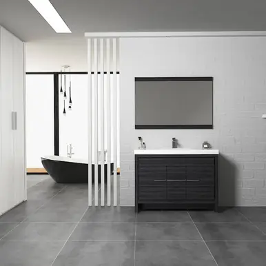 Blossom V8014 48 16 DM Milan 48" Freestanding Bathroom Vanity With Double Sink & Mirror - Silver Grey Best Choice