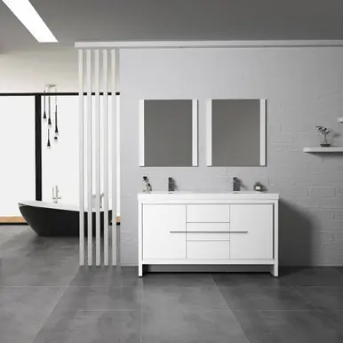 Premium Blossom V8014 60 01 M Milan 60" Freestanding Bathroom Vanity With Sink & Mirror- Glossy White
