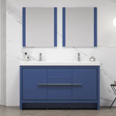 Blossom V8014 60 25 M Milan 60" Freestanding Bathroom Vanity With Sink & Mirror- Navy Blue Last Chance