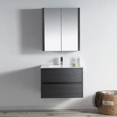 Viral Blossom V8016 30 16 M Valencia 30" Floating Bathroom Vanity With Sink & Mirror- Silver Grey