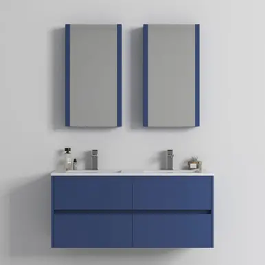 Reduced Price Blossom V8016 48 25 DMC Valencia 48" Floating Bathroom Vanity With Double Sink & 2 Medicine Cabinet - Navy Blue