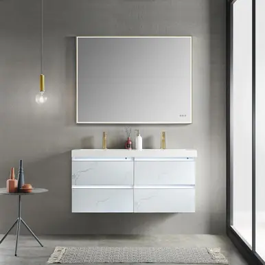 Premium Blossom V8018 48 23 A MT12 Jena 48" Floating Bathroom Vanity With Acrylic Sink, Metal Legs - White