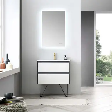 Blossom V8019 30 01 C Berlin 30" Floating Bathroom Vanity With Ceramic Sink - Glossy White & Glossy Grey Same Day Shipping