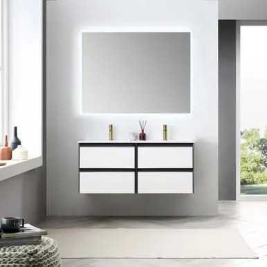 Markdown Blossom V8019 48 01 A MT12 Berlin 48" Floating Bathroom Vanity With Acrylic Sink, Metal Legs - Glossy White & Glossy Grey