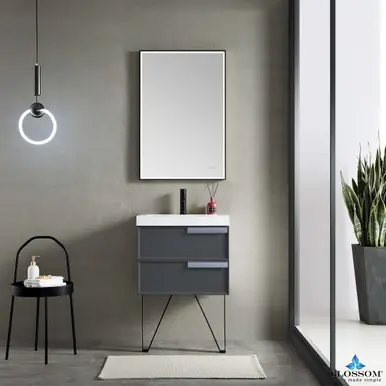 Original Blossom V8020 24 15 A MT12 Sofia 24" Floating Bathroom Vanity With Acrylic Sink, Metal Legs - Grey