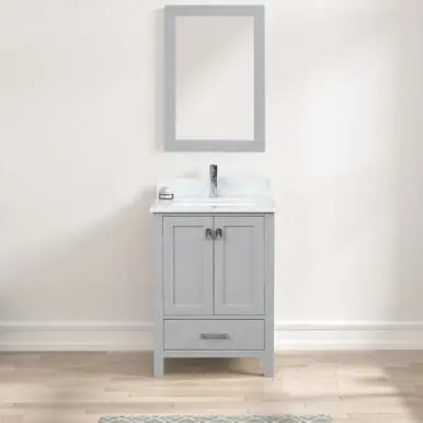 Blossom V8026 24 15 CT M Geneva 24" Freestanding Bathroom Vanity With Countertop, Undermount Sink & Mirror - Metal Grey Super Sale
