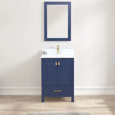 Bargain Blossom V8026 24 25 CT M Geneva 24" Freestanding Bathroom Vanity With Countertop, Undermount Sink & Mirror - Navy Blue