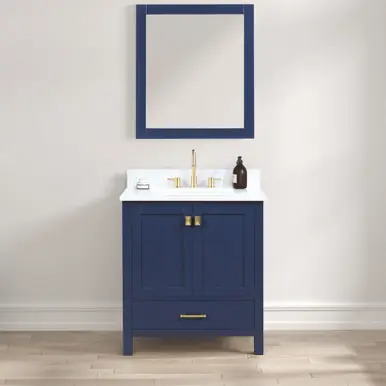 Blossom V8026 30 25 CT M Geneva 30" Freestanding Bathroom Vanity With Countertop, Undermount Sink & Mirror - Navy Blue Bargain