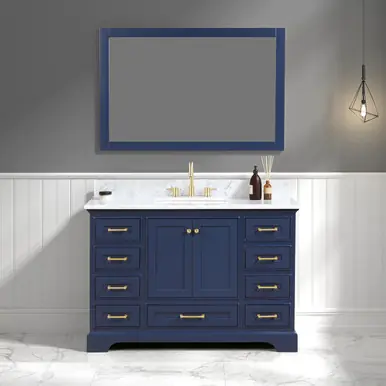 Blossom V8027 48 25 CT M Copenhagen 48" Freestanding Bathroom Vanity With Countertop, Undermount Sink & Mirror - Navy Blue Worldwide Shipping
