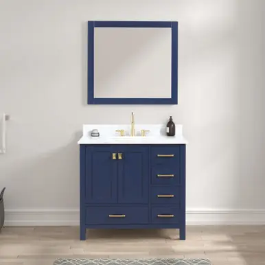 Blossom V8026 36 25 CT M Geneva 36" Freestanding Bathroom Vanity With Countertop, Undermount Sink & Mirror - Navy Blue Reduced Price