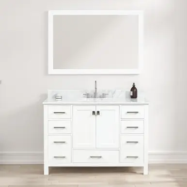 Low Price Blossom V8026 48 01 CT M Geneva 48" Freestanding Bathroom Vanity With Countertop, Undermount Sink & Mirror - Matte White