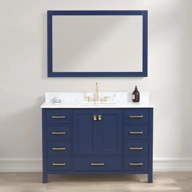 Last Chance Blossom V8026 48 25 CT M Geneva 48" Freestanding Bathroom Vanity With Countertop, Undermount Sink & Mirror - Navy Blue