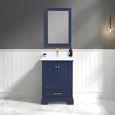 Trending Blossom V8027 24 25 CT M Copenhagen 24" Freestanding Bathroom Vanity With Countertop, Undermount Sink & Mirror - Navy Blue