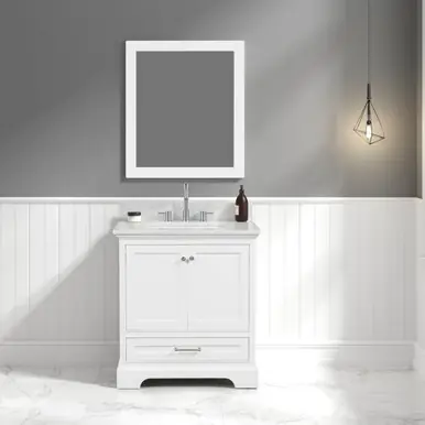 Money Back Guarantee Blossom V8027 30 01 CT M Copenhagen 30" Freestanding Bathroom Vanity With Countertop, Undermount Sink & Mirror - Matte White