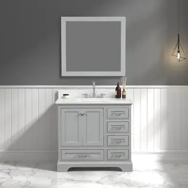 Blossom V8027 36 15 CT M Copenhagen 36" Freestanding Bathroom Vanity With Countertop, Undermount Sink & Mirror - Metal Grey Next Day Delivery