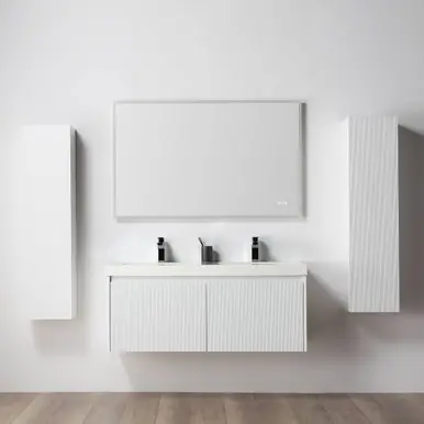Blossom V8028 48 01D A 2SC Positano 48" Floating Bathroom Vanity with Double Sink & 2 Side Cabinet - Matte White Buy Today