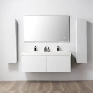 Brand New Blossom V8028 60 01 A 2SC Positano 60" Floating Bathroom Vanity with Sink & 2 Side Cabinet - Matte White