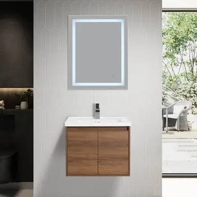 Direct From Factory Blossom V8035 24 11 C Bern 24" Wall Hung Vanity with Ceramic Sink - Brown Walnut