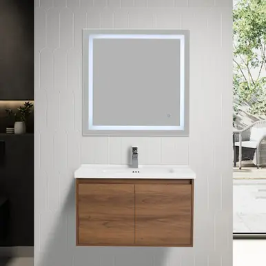 Today Only Blossom V8035 32 11 C Bern 32" Wall Hung Vanity with Ceramic Sink - Brown Walnut