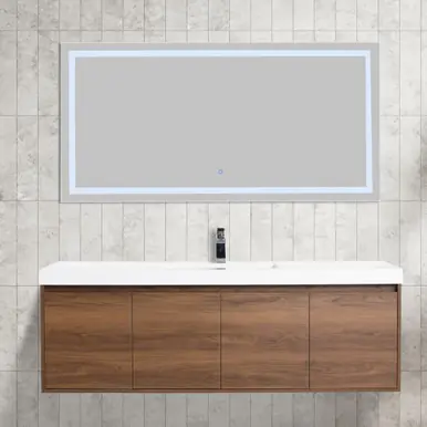 High Quality Blossom V8035 60 11 S A Bern 60" Wall Hung Single Vanity with Acrylic Sink - Brown Walnut