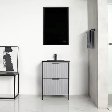 Blossom V8039 24 15 MB Zurich 24" Vanity With Black Ceramic Sink - Metal Grey Worldwide Shipping